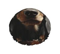 Bonnet de douche réutilisable pour homme et femme - Grand bonnet de douche imperméable lavable - Joli bonnet de bain teckel avec bande élastique double couche pour cheveux longs, tresses