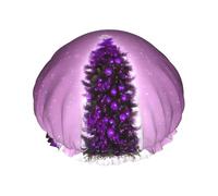 Bonnet de douche réutilisable pour sapin de Noël violet festif, bonnet de douche double couche imperméable à l'eau, essentiel pour le soin des cheveux
