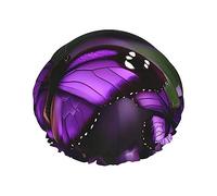 Bonnet de douche réutilisable Purple Plum Butterfly pour femmes, double bonnet anti-éclaboussures, grande taille pour toutes les longueurs de cheveux