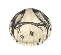 Bonnet de douche réutilisable silhouette d'oiseau d'amour - bonnet de douche double couche imperméable, élastique, respectueux de l'environnement pour un usage quotidien