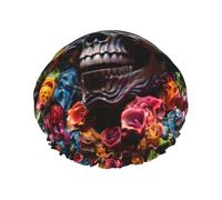 Bonnet de douche réutilisable Squelette dans le jardin - bonnet de douche double couche imperméable, élastique, respectueux de l'environnement pour un usage quotidien