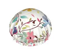 Bonnet de douche romantique avec imprimé floral et papillon - Imperméable - Réutilisable - Avec bande élastique