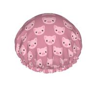 Bonnet de douche rose à motif cochon, réutilisable, imperméable, double couche, élastique, pour toutes les longueurs de cheveux