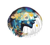 Bonnet de douche taille unique pour homme et femme - Double couche d'intelligence artificielle, motif cerveau, bonnet de bain, bonnet de douche et essentiel de voyage