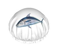 Bonnet de douche Thunnus Thunnus réutilisable et imperméable pour homme et femme avec bande élastique - Bonnet de bain double couche lavable pour toutes les coiffures - Facile à transporter