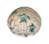 Bonnet de douche tortue de mer pour femme, élastique et réutilisable, double couche imperméable, bonnet de douche pour le bain
