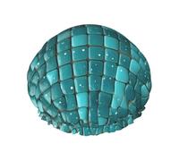 Bonnet de douche turquoise à petits pois pour femme double couche épais réutilisable imperméable avec bande élastique lavable pour homme et femme spa salon