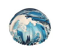 Bonnet de douche Ukiyo-e style vagues double couche pour femme, réutilisable, design de grande taille adapté à toutes les longueurs de cheveux, adapté pour les filles, spa et salon à domicile.