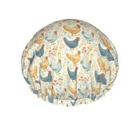 Bonnet de douche vintage à motifs de poules et de fleurs sauvages, réutilisable, imperméable, double couche, élastique, pour toutes les longueurs de cheveux