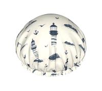 Bonnet de douche vintage avec imprimé ancre de phare pour femme, réutilisable, double couche, bande élastique, bonnets de bain pour cheveux longs pour douche