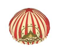 Bonnet de douche vintage imprimé fond cirque - Double couche respirant, sangle élastique réglable, durable, hôtel voyage essentiel