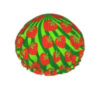 Bonnet de douche Vortex fraise et vert foncé réutilisable, imperméable, double couche, élastique, pour toutes les longueurs de cheveux
