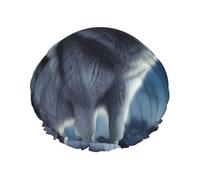 Bonnet de douche Wolf Under Moon pour homme et femme - Grand bonnet de douche réutilisable - Double couche - Imperméable - Bande élastique - Pour toutes les coiffures - Facile à transporter