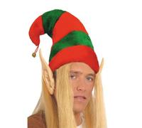 Bonnet de lutin de Noël rouge et vert pour adulte - modèle Noël - aspect velours - grelot - petite taille