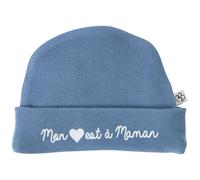Bonnet De Naissance Doublé Pur Coton Mon Cœur Est À Maman Pierre Bleue Pierre Bleue 0/1M(50/54)
