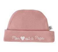 Bonnet De Naissance Doublé Pur Coton Mon Cœur Est À Maman Pierre Bleue Rose Thé 0/1M(50/54)