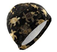 Bonnet de natation imperméable pour femme avec motif tortue de mer Noir et doré