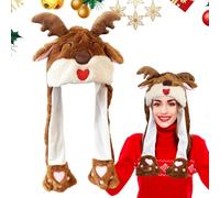 Bonnet de Noël 2PCS, Chapeau Renne Intéressant et Mignon Avec Oreilles, Peluche Animal, Accessoires pour Cosplay Fête Enfant Adulte Femme Homme