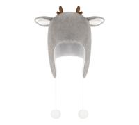 Bonnet de Noël Artisanal à Oreilles de Renne pour l'Hiver Chaud Fêtes et Temps Froid (Grey, One Size)