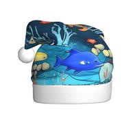 Bonnet de Noël bleu Underwater World of Fish pour adulte. Bonnet de Noël festif avec pompon, casquette de vacances unisexe pour les fêtes de Noël.