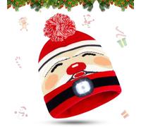 Bonnet de Noël LED pour adulte, bonnet de Père Noël, bonnet de Père Noël, extensible, en tricot extensible, motif renne, chute de neige imprimé, bonnet de Noël lumineux pour fête de Noël (1 pièce)