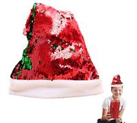 Bonnet de Noël scintillant pour femme | Bonnet de Père Noël réversible double face avec paillettes - Bonnets de Noël réversibles à paillettes double face