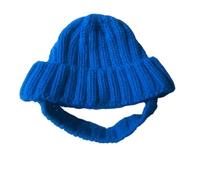 Bonnet de Noël tricoté pour animal de compagnie, bonnet chaud rouge avec trous pour les oreilles, couvre-chef d'hiver pour chiens de petite et moyenne taille (bleu)