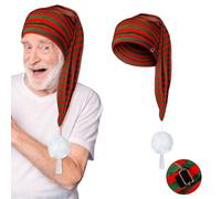 Bonnet de Noël Unisexe Chapeau Long Tricoté à Rayure Doux Bonnet de Nuit de Lutin Noel avec Pompon Circonférence du Bonnets Ajustable Casquettes D'elfe Chaud d'Hiver pour Fête de Noël du Nouvel