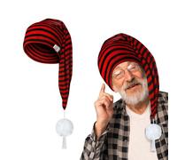 Bonnet de Noël Unisexe Chapeau Long Tricoté à Rayure Doux Bonnet de Nuit de Lutin Noel avec Pompon Circonférence du Bonnets Ajustable Casquettes D'elfe Chaud d'Hiver pour Fête de Noël du Nouvel