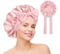 Bonnet de nuit 100 % soie | Bonnet de nuit en soie | Bonnet de nuit en soie | Bonnet de nuit en soie | Bonnet de nuit en soie pour cheveux longs et bouclés | Bonnet de nuit à bande réglable (Rose)