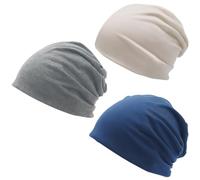 Bonnet de Nuit 3Pcs Turban Chimio Homme und Femme Coton Doux Foulard Chimio Bonnet Fin Wave Cap Respirant Foulard Musulman pour été pour Sport Chimio Sommei, Beige Bleu Gris Clair