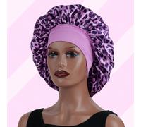 Bonnet de nuit/bonnet de perruque en tissu extensible à large bord de 7 cm, imprimé léopard Polyester