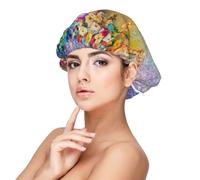 Bonnet de nuit en satin avec imprimé floral violet abstrait pour adulte, maintient la coiffure et assure un sommeil confortable, 33 cm, noir, taille unique