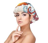 Bonnet de nuit en satin avec imprimé pieuvre coloré pour adulte, maintient la coiffure et assure un sommeil confortable, noir 33 cm, noir, taille unique