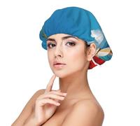 Bonnet de nuit en satin avec motif Père Noël à la plage - Bonnet de cheveux pour dormir, bonnet de sommeil doux double couche en soie pour femme - Cheveux naturels bouclés tressés - Cheveux longs