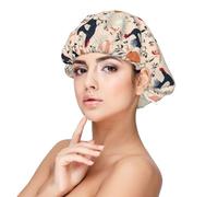 Bonnet de nuit en satin de soie avec imprimé de poules et fleurs pour femme endormie, double couche réglable en satin, bonnet de nuit pour cheveux bouclés