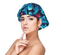 Bonnet de nuit en satin de soie avec imprimé requins marteaux, bleu et rouge, pour femme endormie, double couche, réglable, bonnet de nuit pour cheveux bouclés
