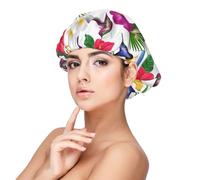 Bonnet de nuit en satin de soie pour femme endormie, double couche, réglable, motif colibri No.J91