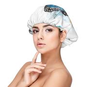 Bonnet de nuit en satin doux avec bande élastique - Motif papillon sur fleur - Bleu, noir, taille unique