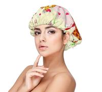 Bonnet de nuit en satin doux avec bande élastique pour femme et homme Motif girafe Cœur Fleur Papillon Noir, noir, taille unique