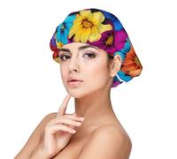 Bonnet de nuit en satin doux pour femme - Imprimé fleurs colorées, réglable et respirant pour cheveux longs, idéal pour l'heure du coucher, le soin des cheveux et un sommeil confortable, noir, taille
