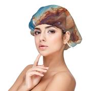 Bonnet de nuit en satin doux pour femme - Imprimé galaxie bleue, réglable et respirant pour cheveux longs, idéal pour l'heure du coucher, les soins capillaires et un sommeil confortable, noir, taille