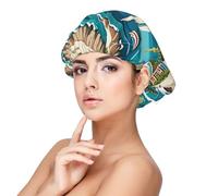 Bonnet de nuit en satin doux pour femme - Imprimé paisible rivages - Bonnet de nuit réglable et respirant pour cheveux longs, idéal pour l'heure du coucher, le soin des cheveux et un sommeil