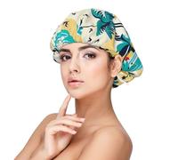 Bonnet de nuit en satin doux pour femme - Imprimé plage tropicale, réglable et respirant pour cheveux longs, idéal pour l'heure du coucher, le soin des cheveux et un sommeil confortable, noir, taille