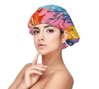 Bonnet de nuit en satin doux pour femme - Imprimé poisson de dessin animé, réglable et respirant pour cheveux longs, idéal pour l'heure du coucher, le soin des cheveux et un sommeil confortable, noir