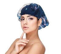 Bonnet de nuit en satin doux pour femme - Imprimé Twilight Serenade, réglable et respirant pour cheveux longs, idéal pour l'heure du coucher, le soin des cheveux et un sommeil confortable, noir