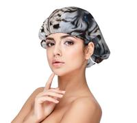Bonnet de nuit en satin doux pour femme - Yeux bleus imprimé tigre blanc, réglable et respirant pour cheveux longs, idéal pour l'heure du coucher, le soin des cheveux et un sommeil confortable, noir