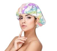 Bonnet de nuit en satin imprimé licornes sur rayures colorées pour adulte, maintient la coiffure et assure un sommeil confortable, 33 cm, noir, noir, taille unique