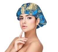 Bonnet de nuit en satin imprimé marbre abstrait pour adulte, maintient la coiffure et assure un sommeil confortable, 33 cm, noir, taille unique