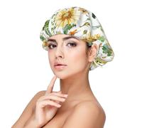Bonnet de nuit en satin imprimé tournesol et maïs pour adulte, maintient la coiffure et assure un sommeil confortable, noir 33 cm, noir, taille unique